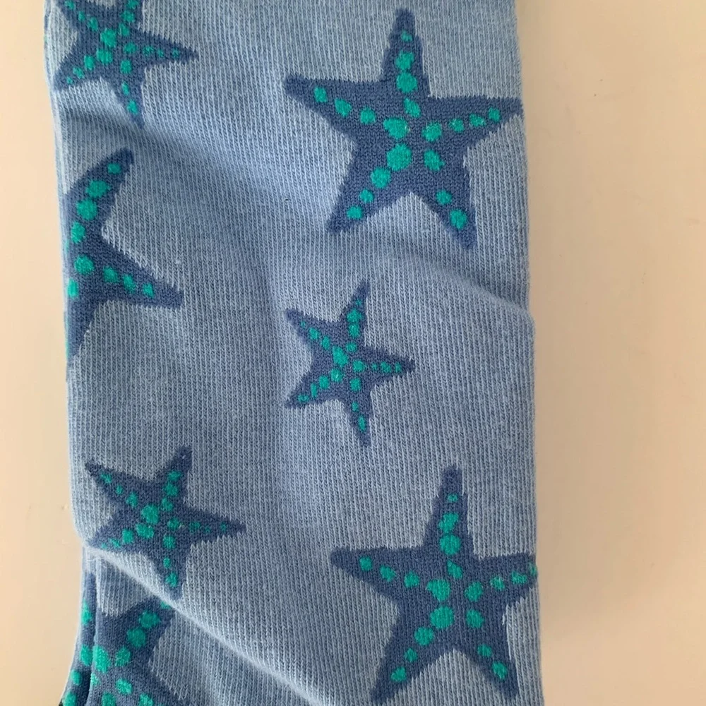 NWT Crown & Ivy Starfish Socks Men Fits Shoe Size 8-12 Light Blue Pattern Pastel